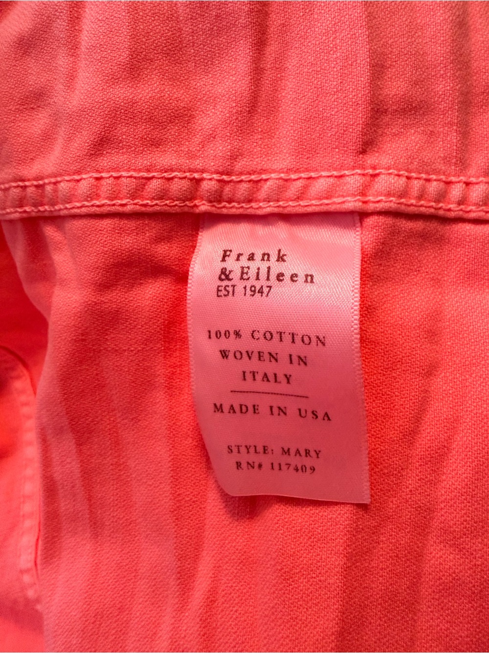 Mary Distressed Denim Shirtdress Neon Coral Frank & Eileen S - Picture 15 of 15